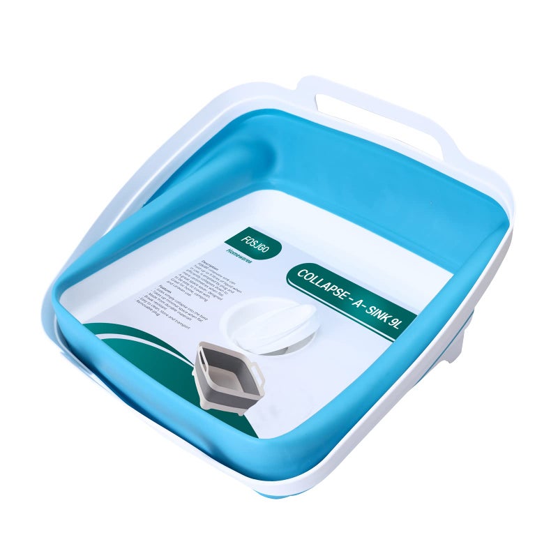 FOSJGO Dish Basin Collapsible with Drain Plug Carry Handles for 9 L Capacity, Collapsible Sink Tub, Dish Wash Basin, Portable Dish Tub, Foldable Dishpan for Camping Dish Washing Tub and RV Sink - Image 2